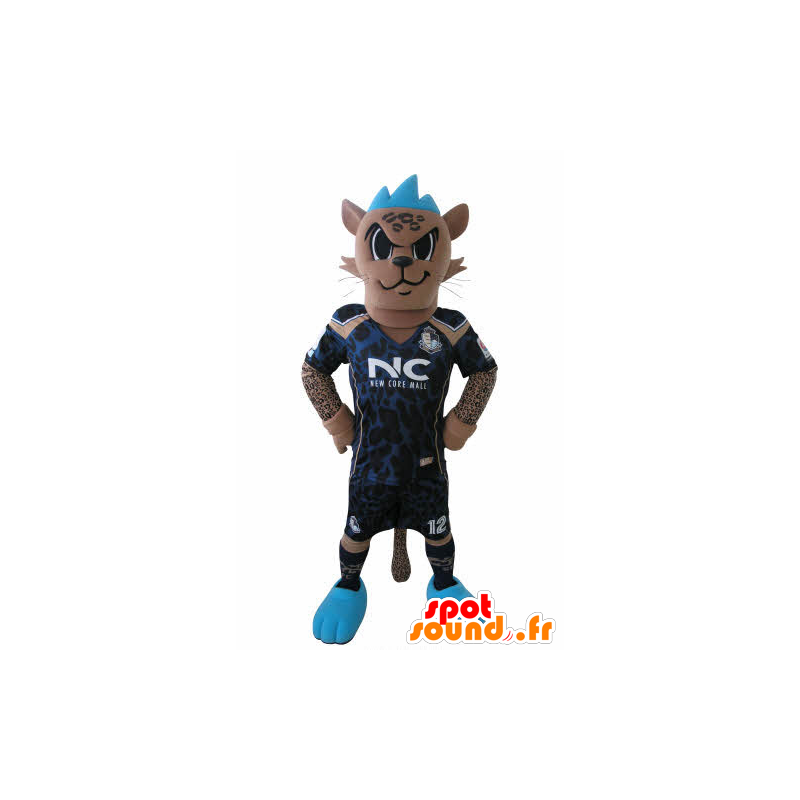 Tiger-Maskottchen-Fußballer Kleid, mit einem blauen Kamm - MASFR031027 - Tiger Maskottchen