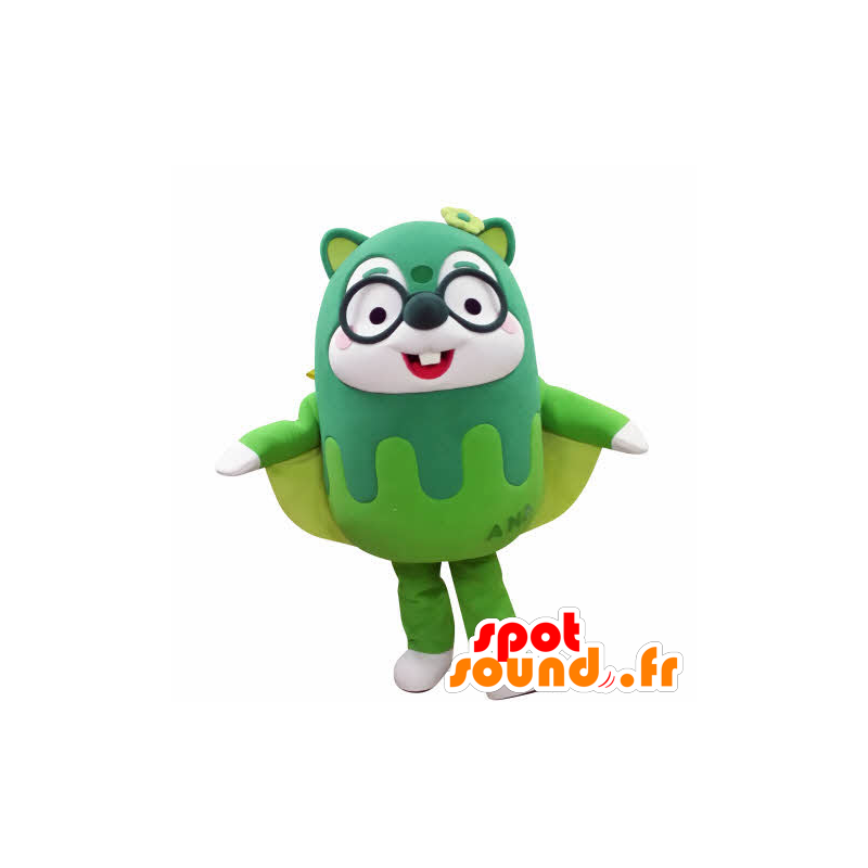 Mascotte d'écureuil volant vert, avec des lunettes - MASFR031029 - Mascottes Ecureuil