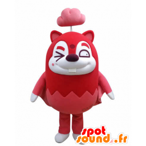 Mascot esquilo voador vermelho e branco com uma nuvem - MASFR031032 - mascotes Squirrel