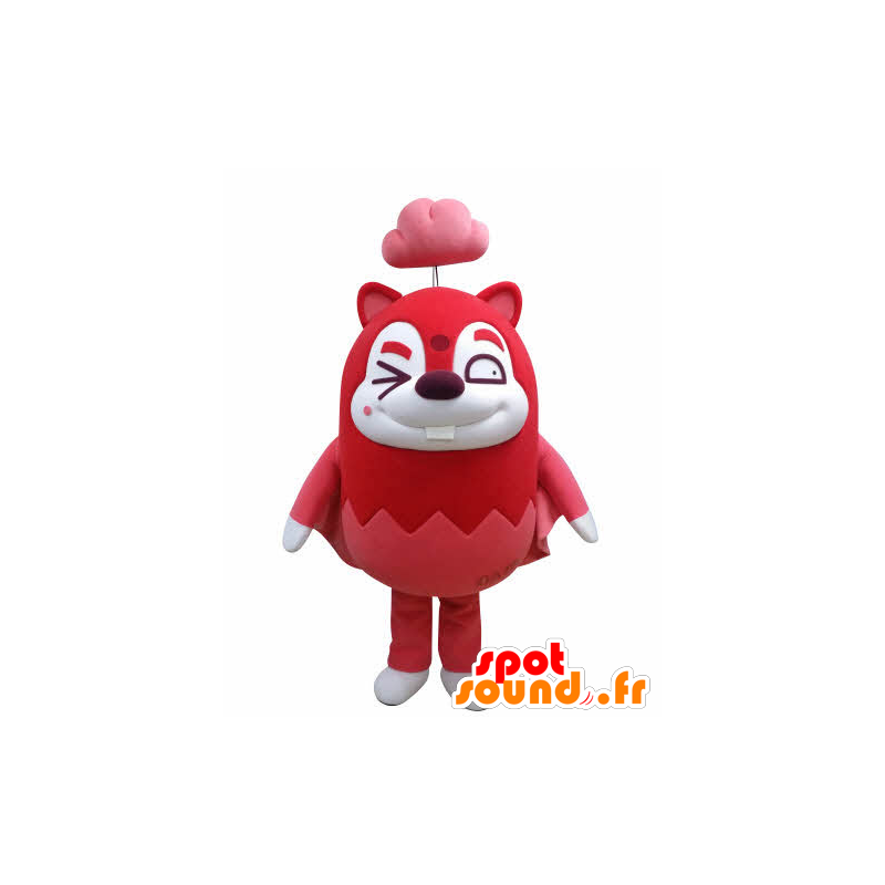 Mascotte d'écureuil volant rouge et blanc, avec un nuage - MASFR031032 - Mascottes Ecureuil