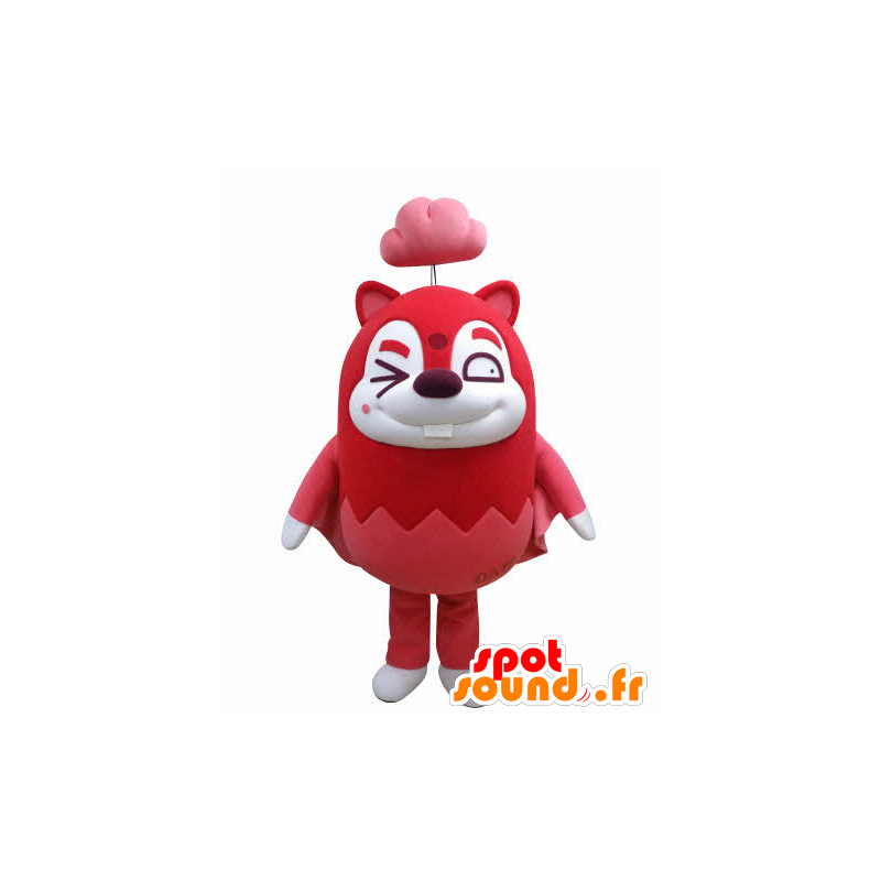 Mascotte di scoiattolo rosso e bianco in volo, con una nuvola - MASFR031032 - Scoiattolo mascotte