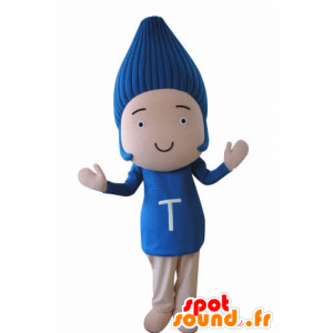 Mascote do boneco de neve engraçado, com cabelo azul - MASFR031035 - Mascotes homem