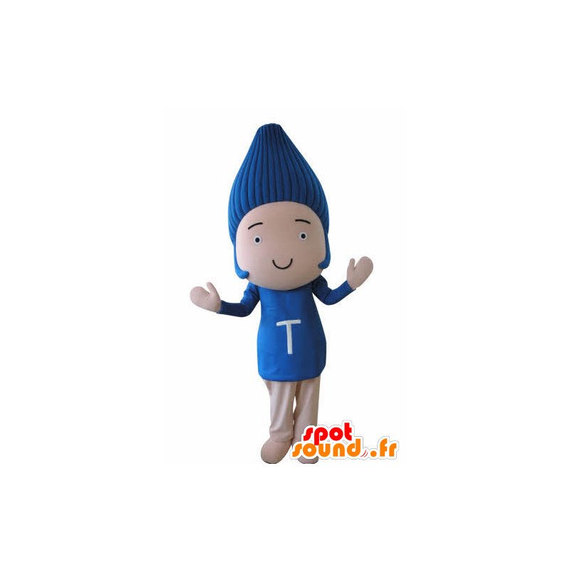 Mascote do boneco de neve engraçado, com cabelo azul - MASFR031035 - Mascotes homem
