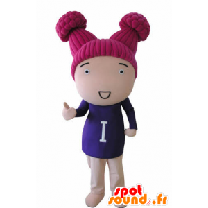 Mascotte de poupée, de fillette avec les cheveux roses - MASFR031037 - Mascottes Garçons et Filles