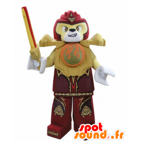 Mascotte de Lego, de tigre jaune et rouge, avec une épée - MASFR031043 - Mascottes Tigre