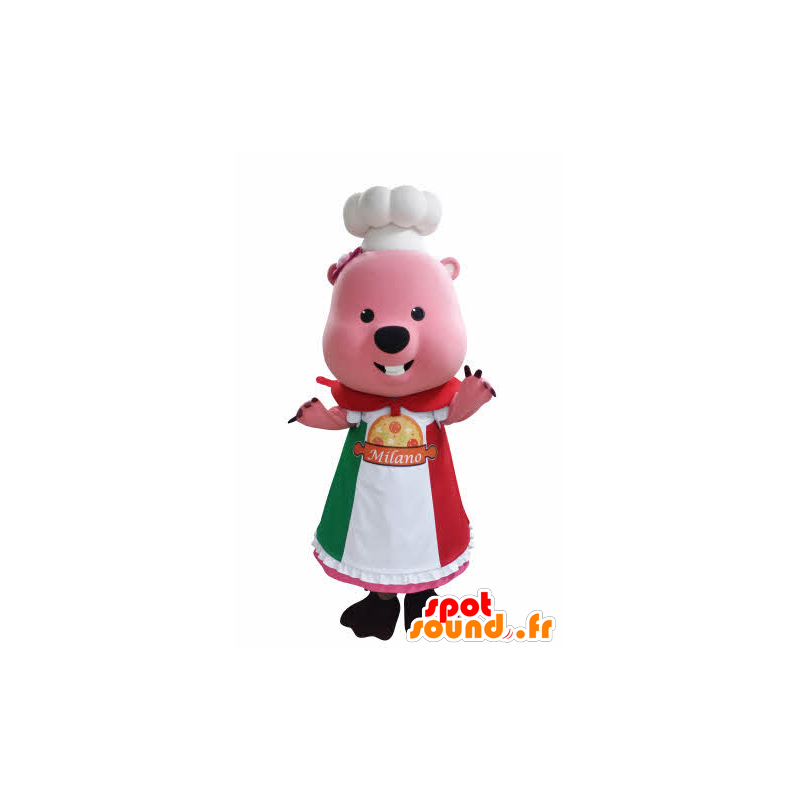 Mascotte de castor, de marmotte rose avec une toque et un tablier - MASFR031048 - Mascottes de castor