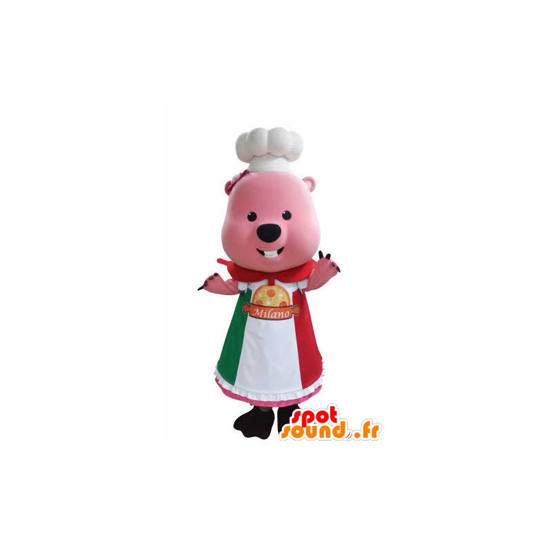 Bever mascotte, groundhog met roze toque en schort - MASFR031048 - Beaver Mascot