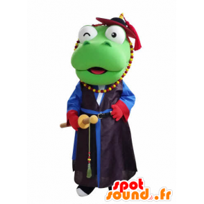 Mascotte de dragon vert en tenue de samouraï - MASFR031050 - Mascotte de dragon