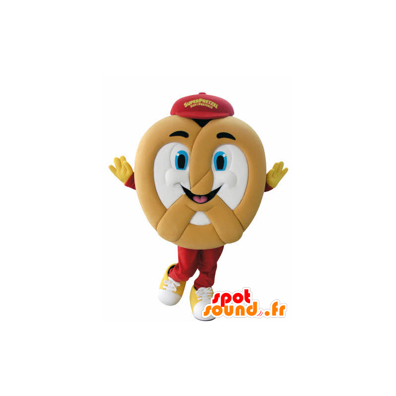 Pretzel giant mascot, cheerful - MASFR031052 - Food mascot