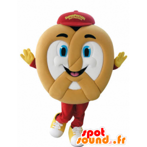 Pretzel giant mascot, cheerful - MASFR031052 - Food mascot