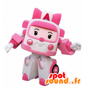 Mascotte d'ambulance blanche et rose, de jouet façon Transformers - MASFR031057 - Mascottes d'objets