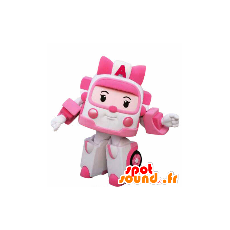 Mascotte d'ambulance blanche et rose, de jouet façon Transformers - MASFR031057 - Mascottes d'objets