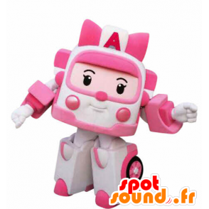 Mascot hvid og lyserød ambulance, legetøjsform Transformers -