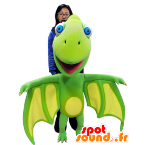 Green and yellow dragon mascot with big wings - MASFR031060 - Dragon mascot