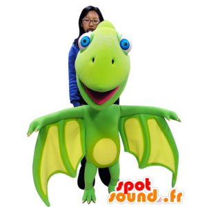 Mascotte de dragon vert et jaune avec de grandes ailes - MASFR031060 - Mascotte de dragon