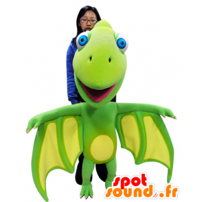 Green and yellow dragon mascot with big wings - MASFR031060 - Dragon mascot