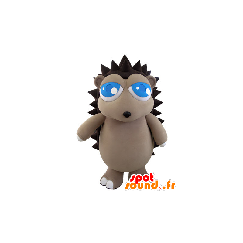 Mascotte de hérisson gris et marron avec de jolis yeux bleus - MASFR031062 - Mascottes Hérisson