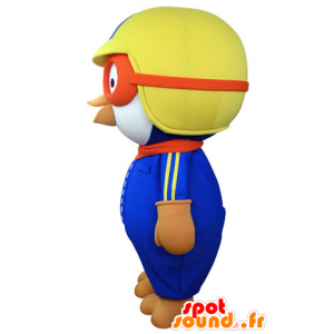 White bird mascot, dressed in colorful attire aviator - MASFR031063 - Mascot of birds