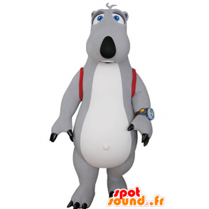 Grå og hvid bjørnemaskot med en skoletaske - Spotsound maskot