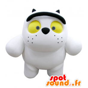 Witte kat mascotte en zwart, mollig en schattig - MASFR031068 - Cat Mascottes