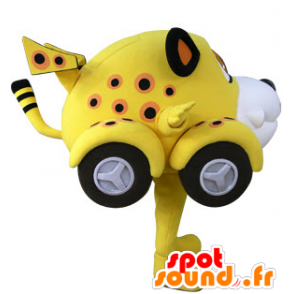 A forma di auto mascotte tigre giallo, bianco e nero - MASFR031072 - Mascotte tigre