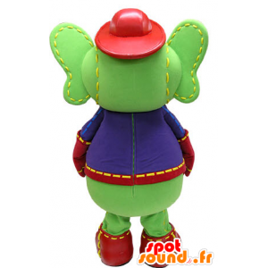 Mascot groen en geel olifant in blauwe jurk en rode - MASFR031074 - Elephant Mascot