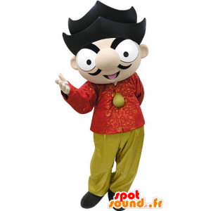 Brown boy mascot with holding red and yellow - MASFR031077 - Mascots boys and girls