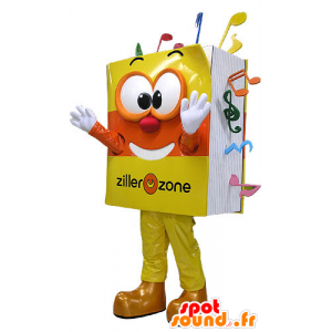 Mascot Musikbuch, gelb und orange, sehr lächelnd - MASFR031079 - Maskottchen von Objekten
