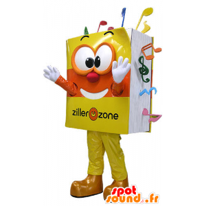 Mascot livro musical, amarelo e laranja, muito sorridente - MASFR031079 - objetos mascotes