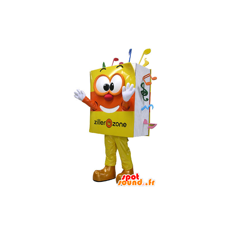 Mascot musical book, yellow and orange, very smiling - MASFR031079 - Mascots of objects