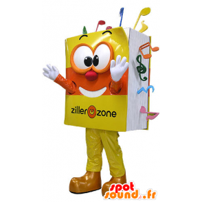 Mascot Musikbuch, gelb und orange, sehr lächelnd - MASFR031079 - Maskottchen von Objekten