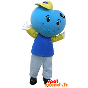 Cuore blu mascotte, gigante e sorridente - MASFR031082 - Mascotte non classificati