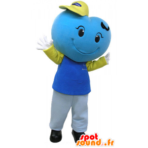 Azul mascote coração, gigante e sorrindo - MASFR031082 - Mascotes não classificados