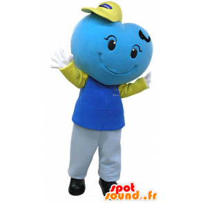 Azul mascote coração, gigante e sorrindo - MASFR031082 - Mascotes não classificados