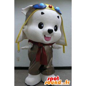 White teddy mascot aviator outfit - MASFR031086 - Bear mascot