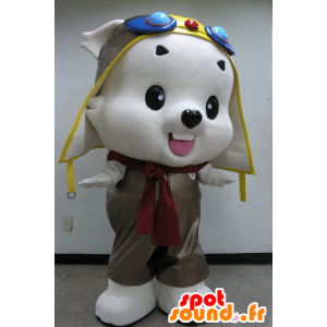 White Teddy Mascot aviator outfit - MASFR031086 - Bear Mascot