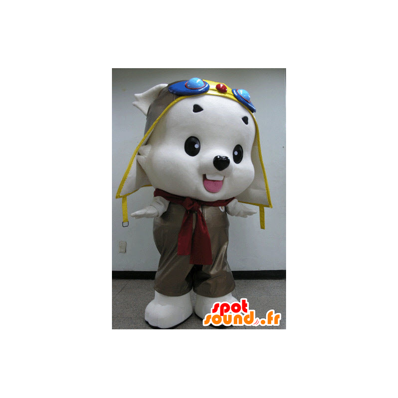 Bianco di peluche mascotte aviatore vestito - MASFR031086 - Mascotte orso