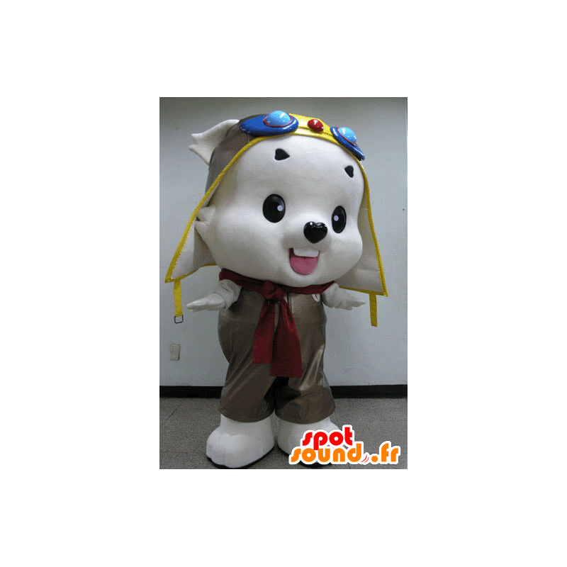 Hvid bamse maskot i aviator outfit - Spotsound maskot kostume