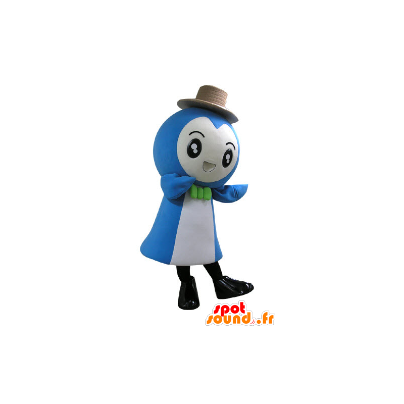 Azul mascote eo homem branco, todos os sorrisos - MASFR031092 - Mascotes homem