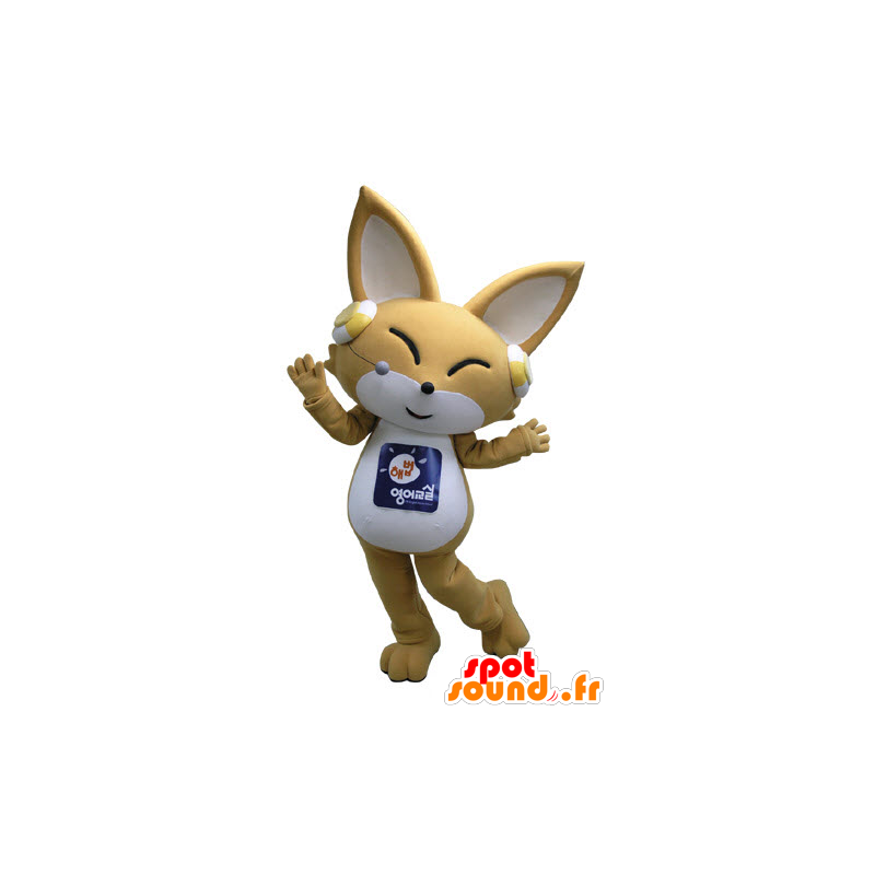 Beige and white fox mascot with headphones on - MASFR031096 - Mascots Fox