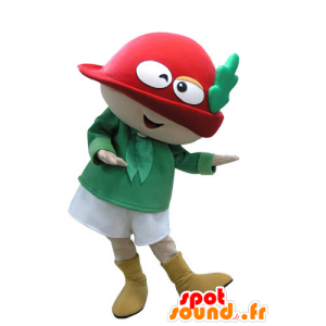 Mascotte de bonhomme, de lutin vert et rouge avec un chapeau - MASFR031097 - Mascottes Homme