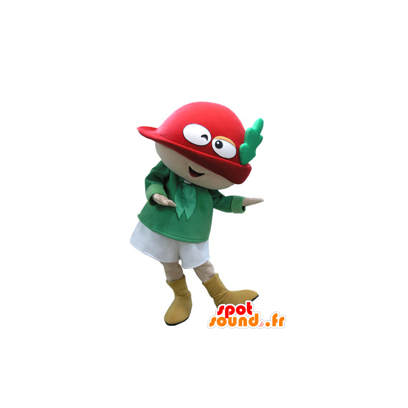 Mascotte de bonhomme, de lutin vert et rouge avec un chapeau - MASFR031097 - Mascottes Homme
