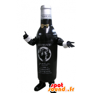 Mustavalkoinen pullo maskotti. Pullo viiniä - MASFR031101 - Mascottes Bouteilles