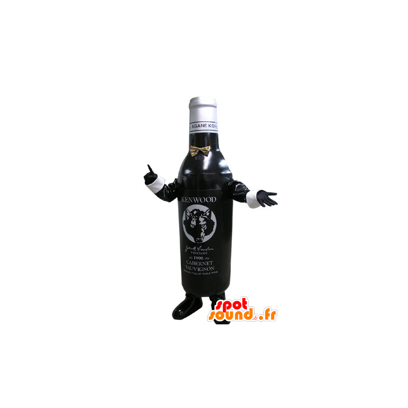 Black and white bottle mascot. Bottle of wine - MASFR031101 - Mascots bottles