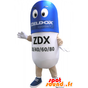 Mascot μπλε και άσπρο χάπι. φάρμακο μασκότ - MASFR031103 - μασκότ αντικείμενα
