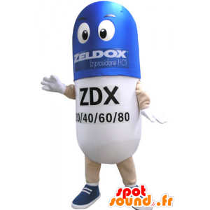 Mascotte blauwe en witte pil. drug Mascot - MASFR031103 - mascottes objecten