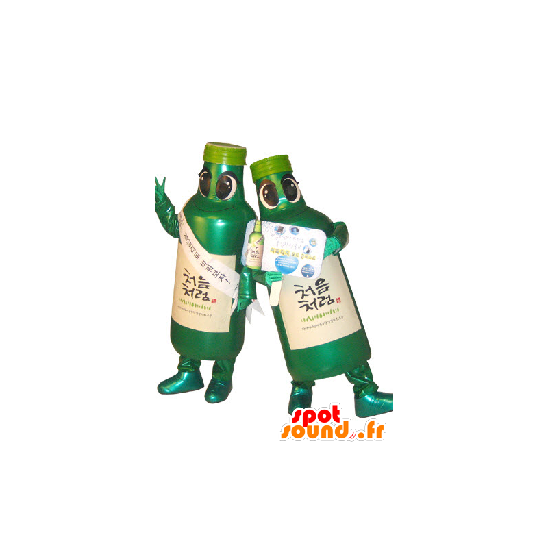 2 maskotar av gröna flaskor. 2 flaskmaskoter - Spotsound maskot