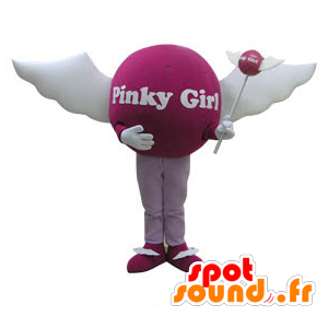 Pink ball maskot med vinger. Kvindelig maskot - Spotsound