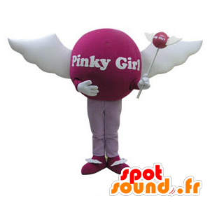 Vaaleanpunainen pallo maskotti siivillä. nainen maskotti - MASFR031110 - Mascottes d'objets