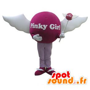 Pink ball mascot with wings. female mascot - MASFR031110 - Mascots of objects